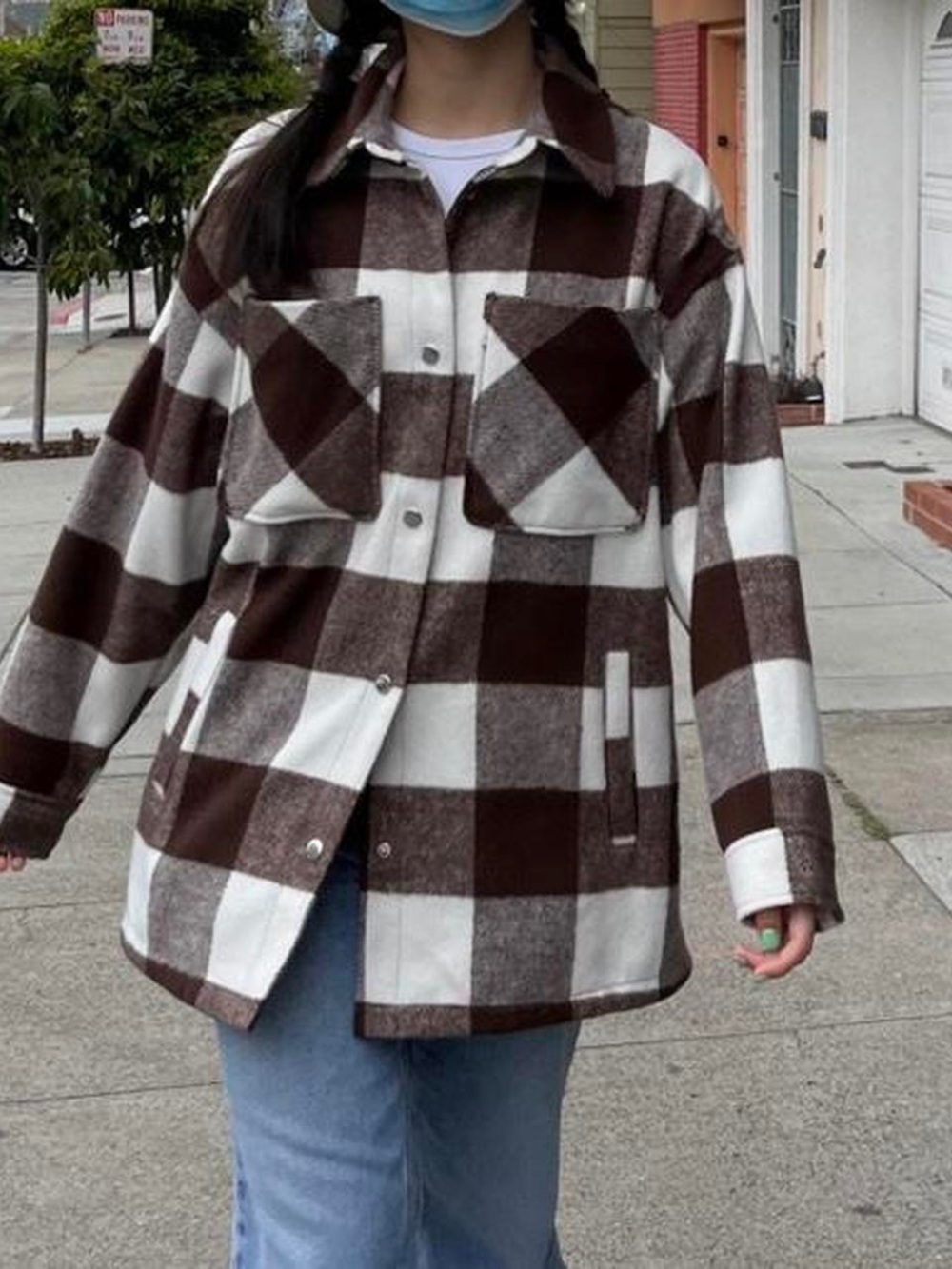 H&M Brown & White Buffalo Plaid oversized jacket